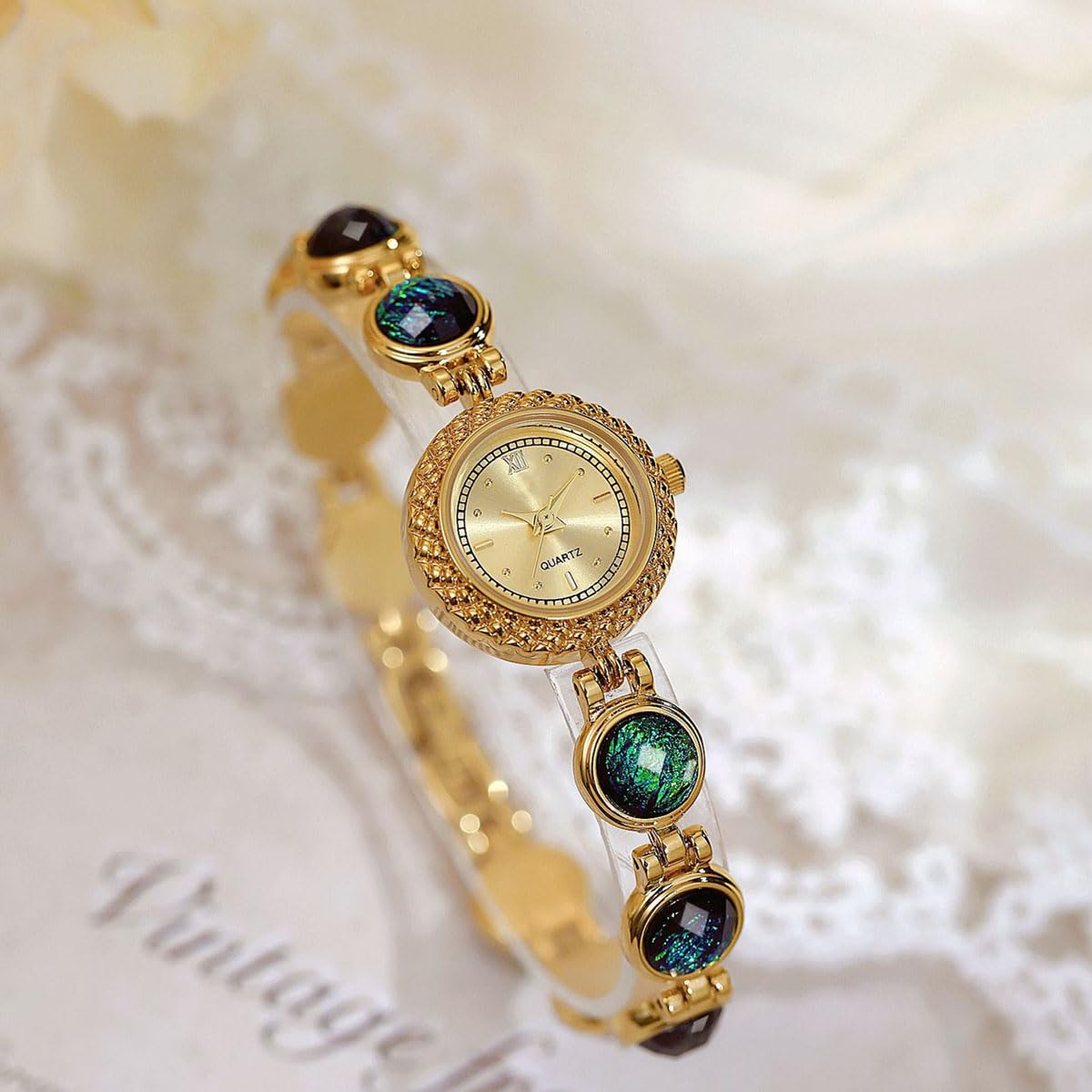 ADSBIAOYE Reloj de pulsera para mujer, de lujo, vintage, con diamantes de cristal, de cuarzo, de acero inoxidable, resistente al agua, regalo