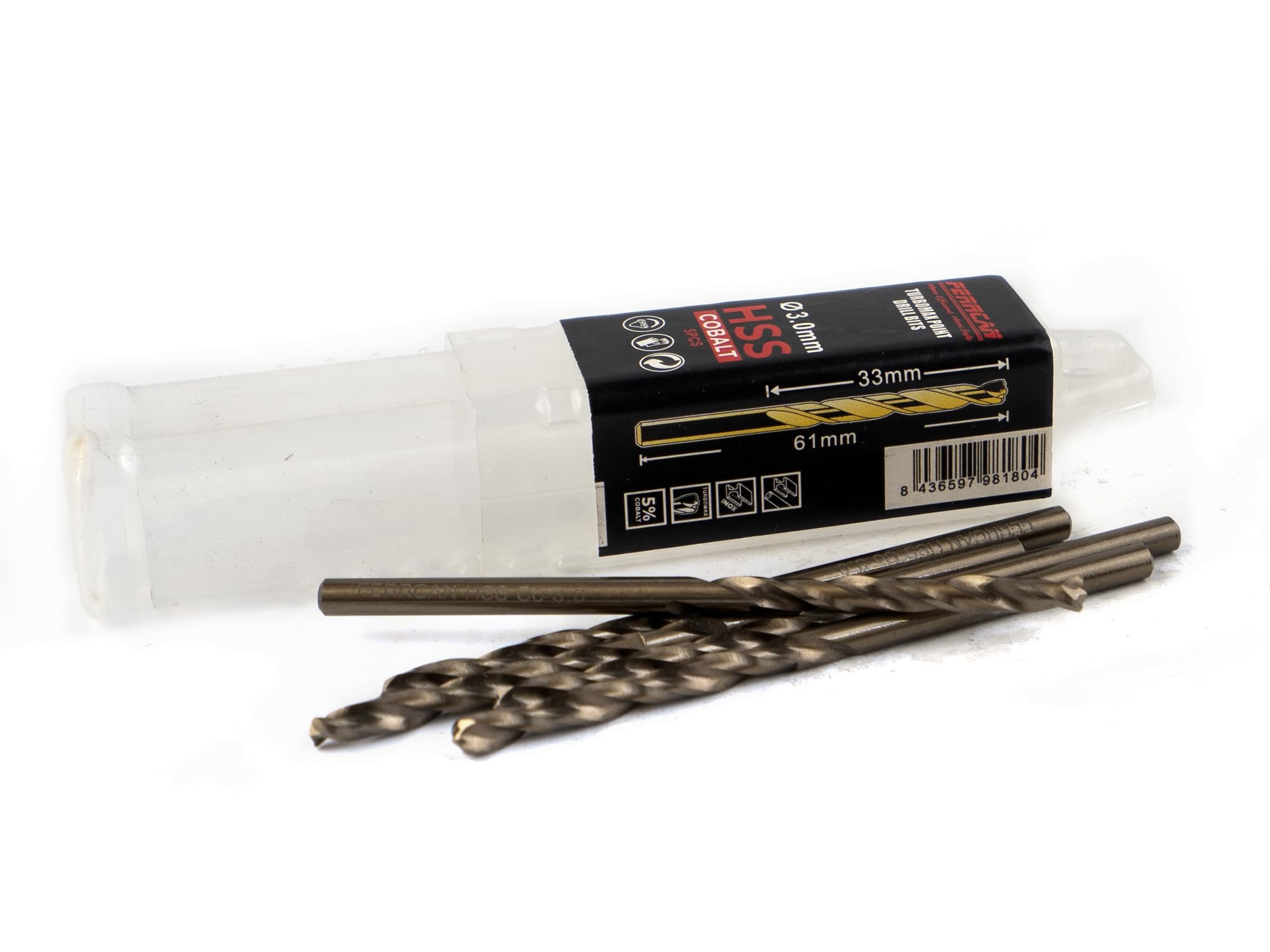 Brocas para metal HSS DIN338 M35 5% cobalto Turbomax para taladrar en acero inoxidable, hierro y otros metales paquete de 5 unidades por medida (3mm)
