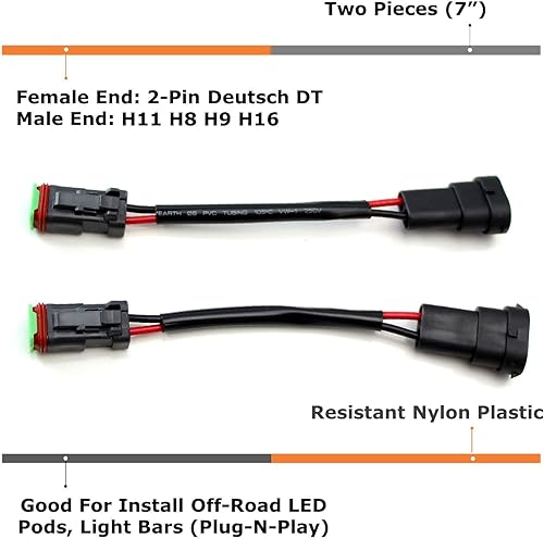 Miniatura 2 de 2 adaptadores convertidores de cable para faro antinieblas, de H11 9005 5202 a conectores alemanes DT DTP, ideal para luces LED cúbicas, barra de