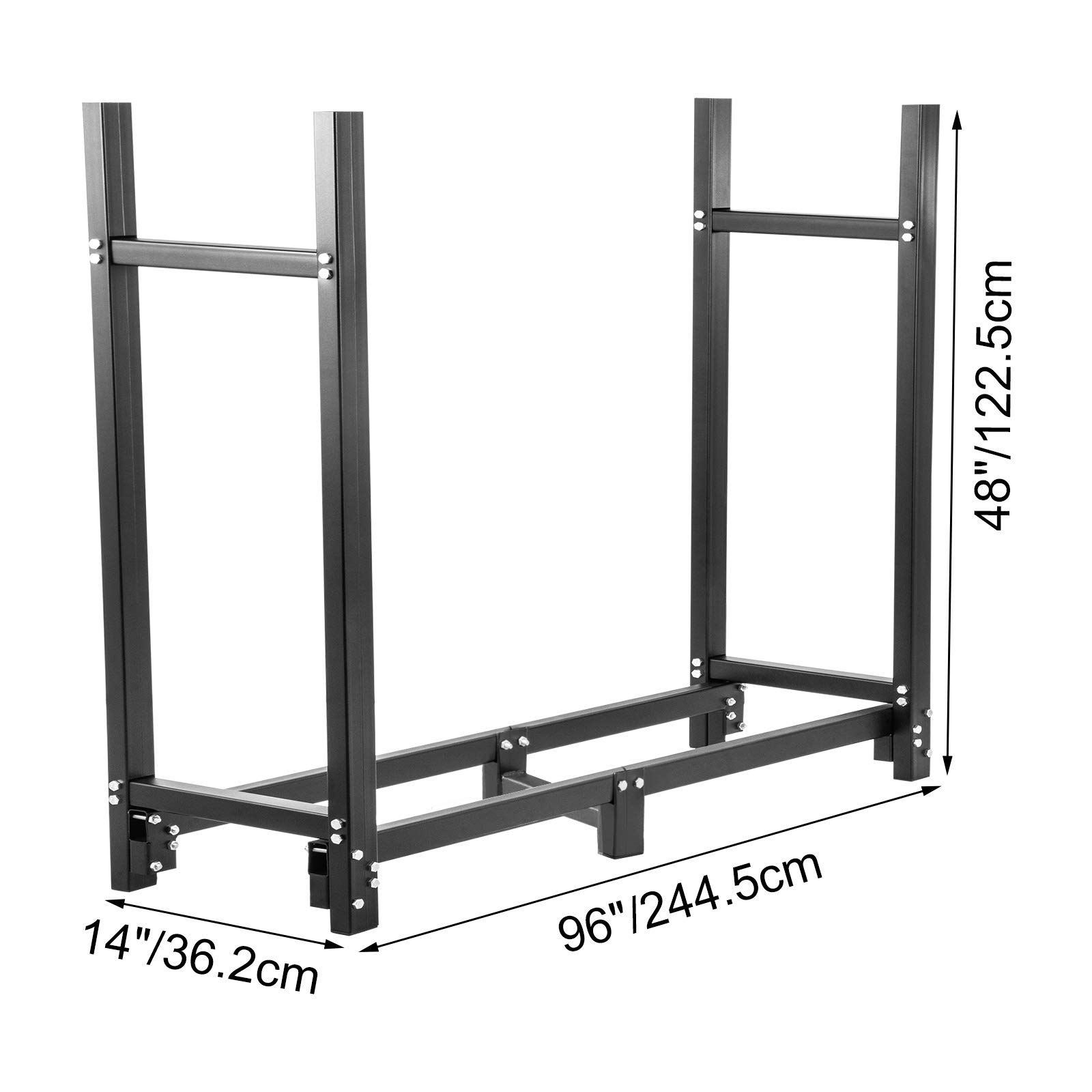 VEVOR Kaminholzregal 2,4 m Outdoor Schwarz Kaminholzregal Ständer Stahl Outdoor Holzregal Kaminholzhalter mit Tragkraft 100 lbs Abdeckung & Kaminbesteck-Set Firewood Log Rack 8ft