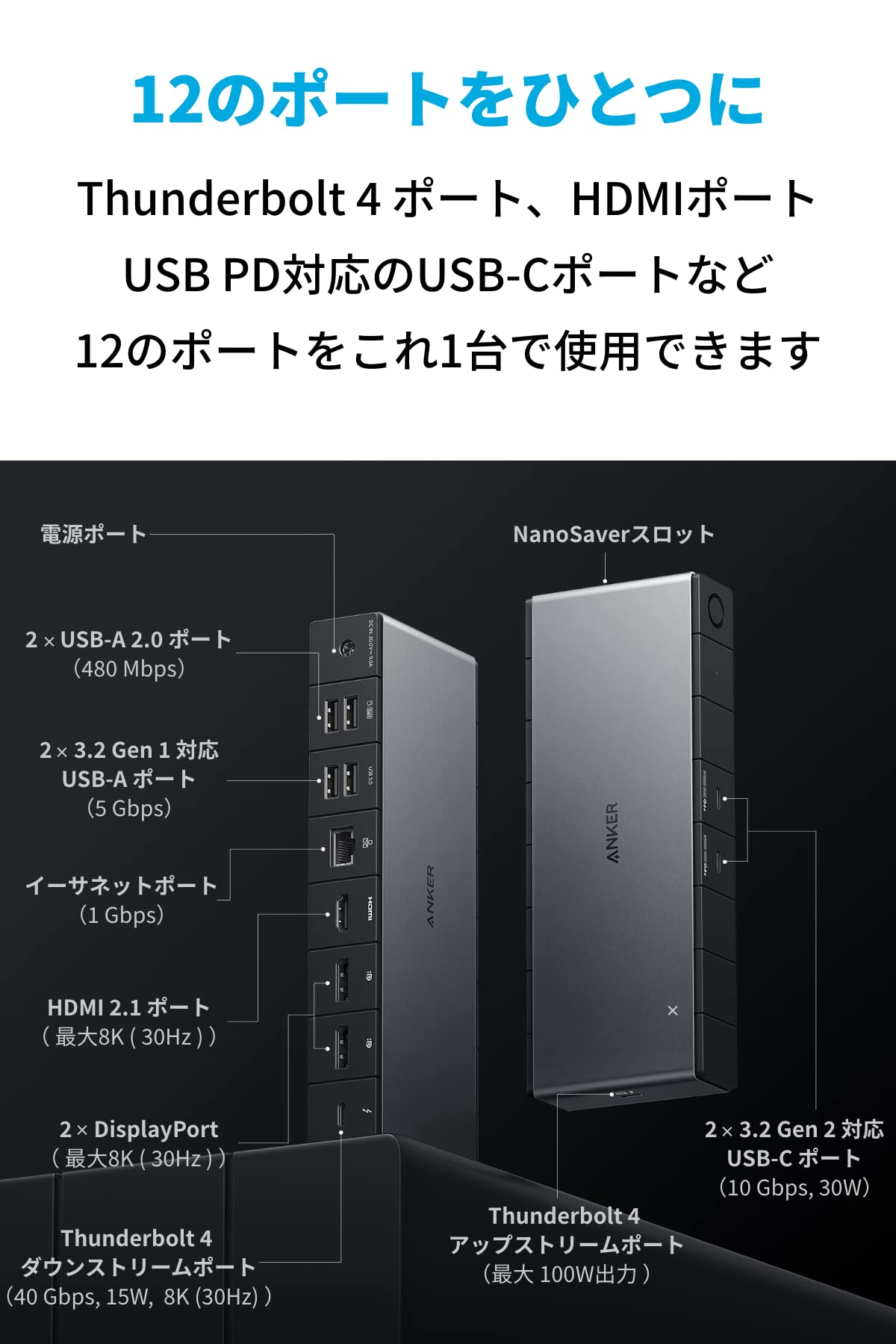 Amazon.co.jp: Anker 778 Thunderbolt ドッキングステーション (12-in 