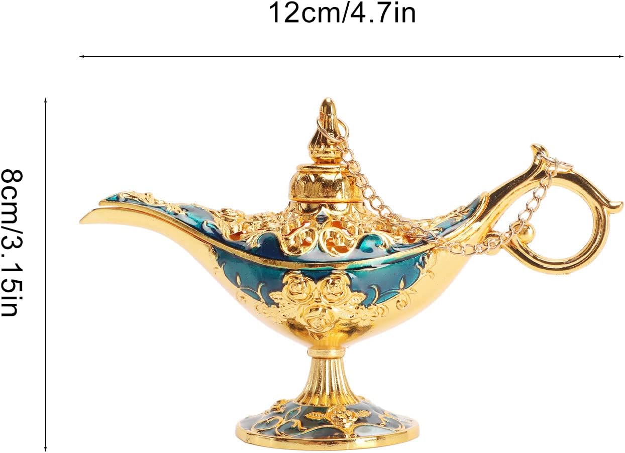 BORDSTRACT Vintage Aladdin Magic Lamp Shaped Genie Collector's Edition - Tableware Decoration with Gold and Blue Zinc Alloy Material - Ideal for Weddings, Parties, and Birthdays