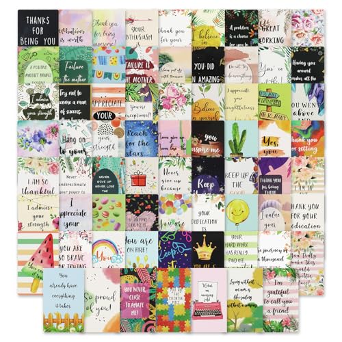 BUBEHYMY 70 pcs Encouragement Cards, Inspirational Cards, Inspirational Note Cards for Kids' Lunch Box Birthday Gifts for Women Wife Sister Boy Girl Friends (Thank You Card B)