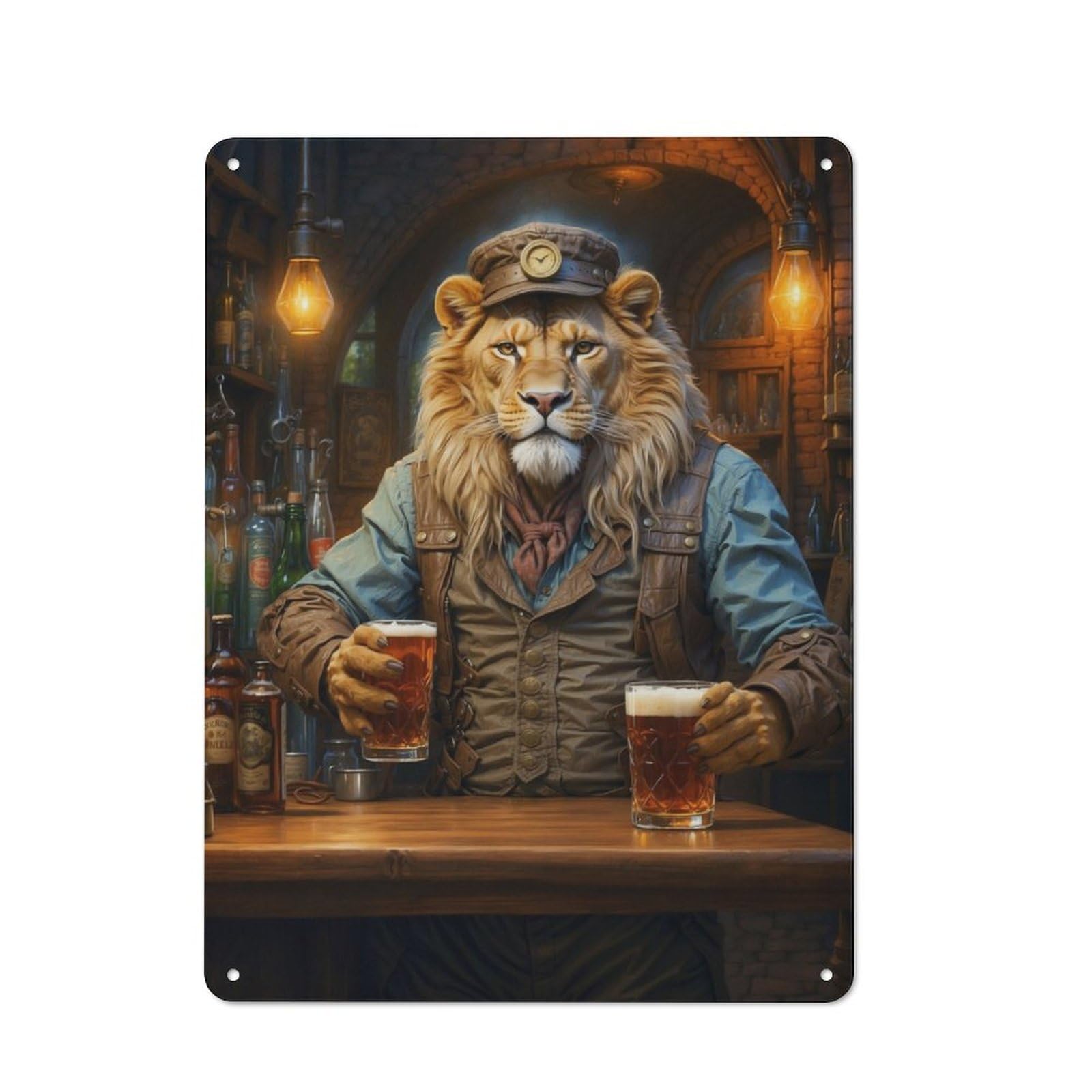 Junmoney Steampunk Craft Beer Lion Metal Wall Sign 40X30cm, Rustic Decor For Hallway Wall, For Metal Sign Collectors, For Garage And Workshop Walls