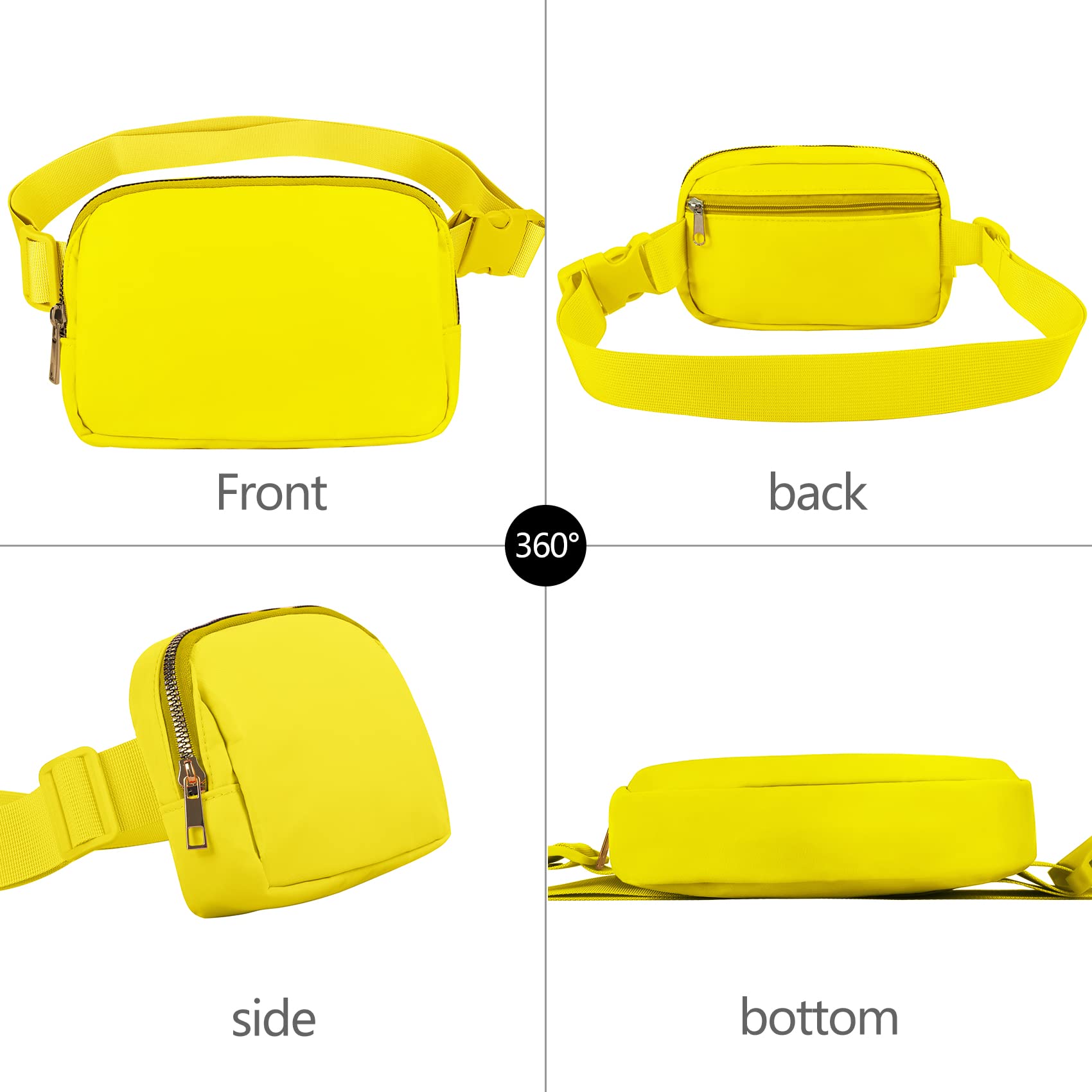 Riñonera cruzada para mujeres y hombres, riñonera para senderismo, riñonera con correa ajustable, riñonera para correr, entrenamiento, deportes, viajes, negro+amarillo, [IN], Riñonera de dos