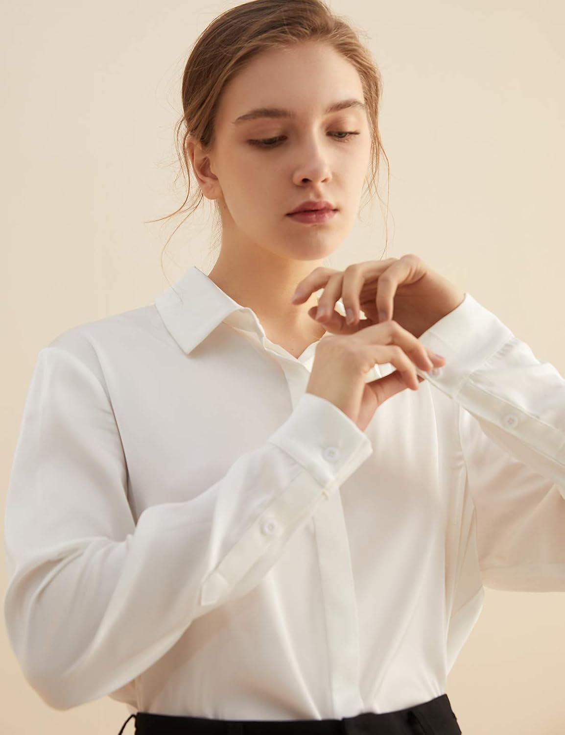 Escalier Women's Silk Blouse Long Sleeve Satin Button Down Shirt Casual Work Office Silky Blouse Top - Image 3