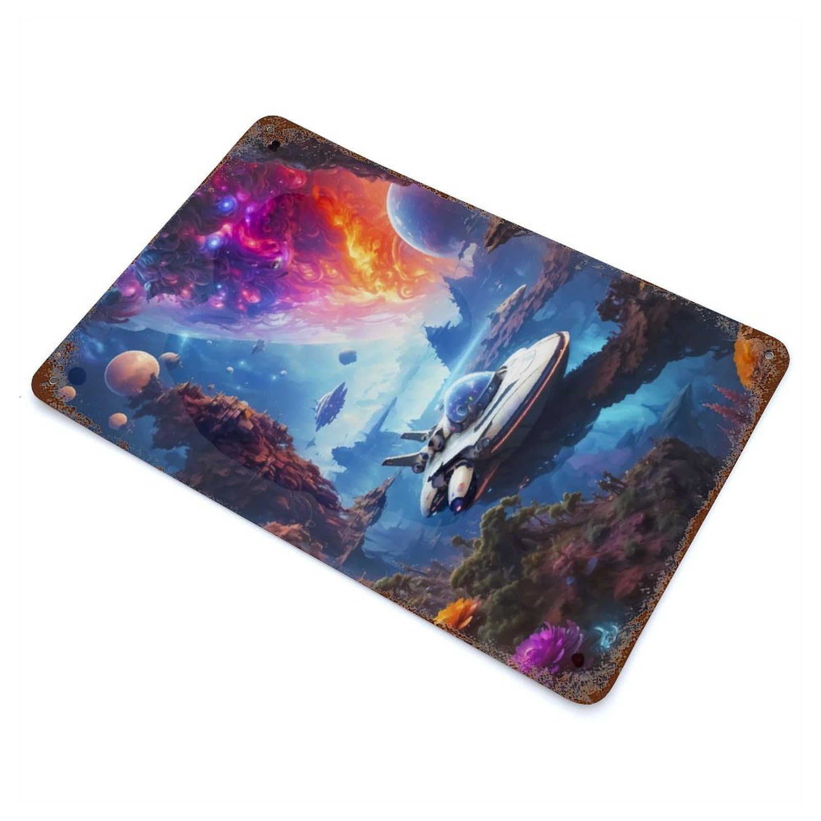 Abstract Spacecraft Vintage Rust Metal Sign 11.8"x7.9", Ideal for Cafe, Home Bar And Lounge Decor