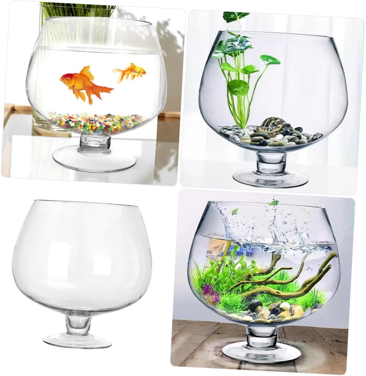Kisangel Glass Fish Bowl Vase 5000ml Desktop Goldfish Tank Small Aquatic Plant Aquarium Natural Fish Tank for Home Office Decor
