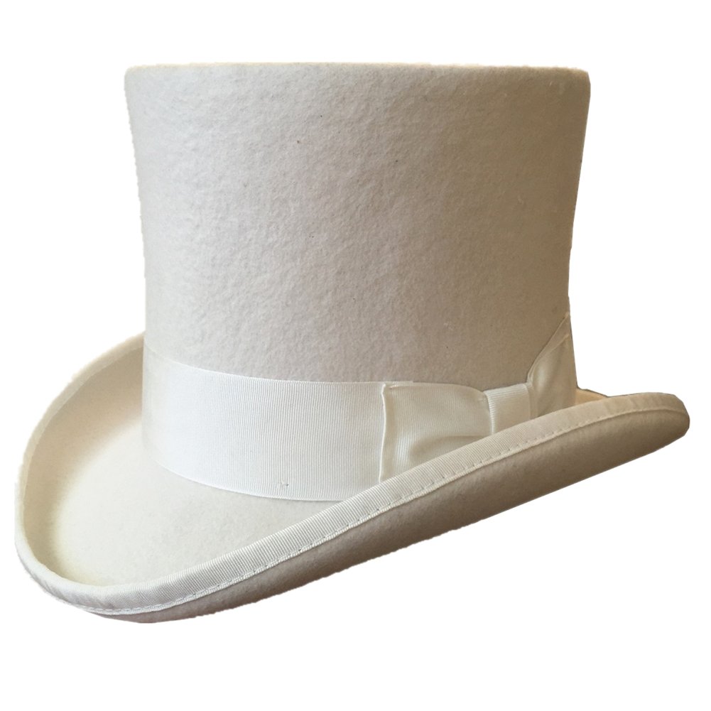 White Wool Felt Top Hat Wedding Uncle Sam 7" Tall Topper Hats for Women Men