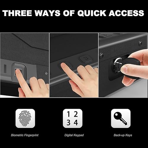 Miniatura 3 de Caja fuerte para pistolas de acero con huella dactilar biométrica y cerradura de llave de repuesto, pistolas de seguridad Strongbox fácil de