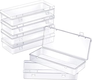 6 Pack Small Plastic Storage Containers with Hinged Lids, Rectangle Clear Plastic Boxes for Beads, Jewelry, Game Pieces and Crafts Items (6.1 x 2.56 x 1.18 Inch)