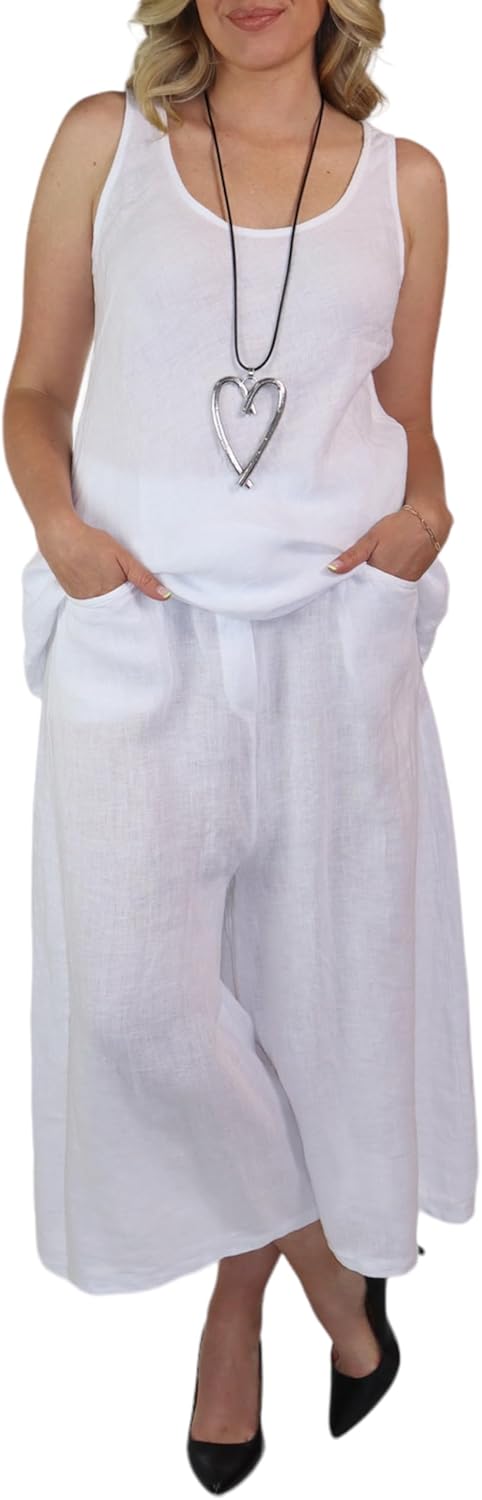 Dare2BStylish Linen Culotte 2 Piece Wide Legged Pant and Tunic Set