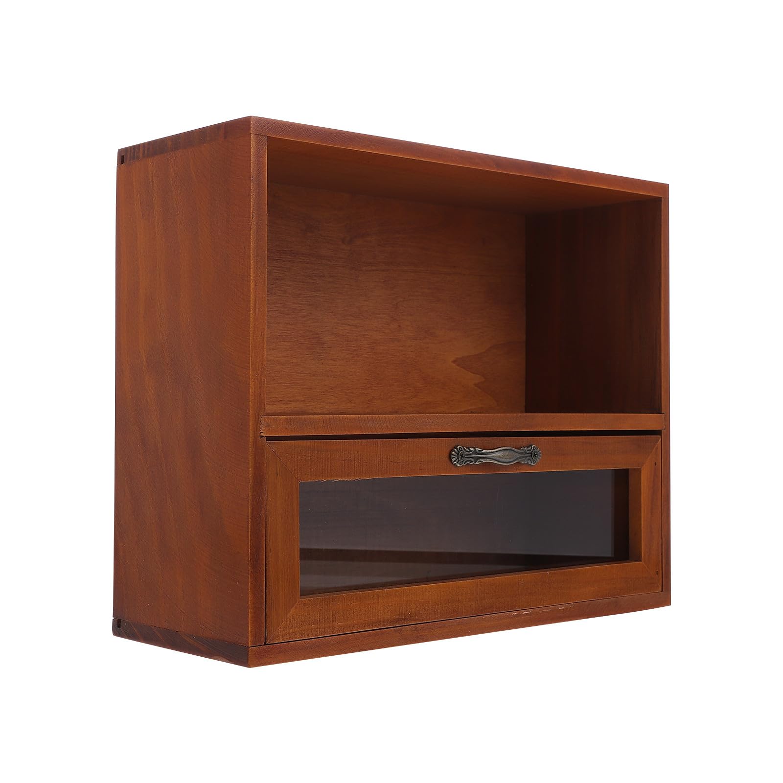 Cassetto Trasparente per Ufficio in Legno Retrò Piccolo Armadietto a Scomparti, Organizer da Scrivania per Cosmetici e Gioielli, Mobiletto Portaoggetti Pratico per Casa e Ufficio