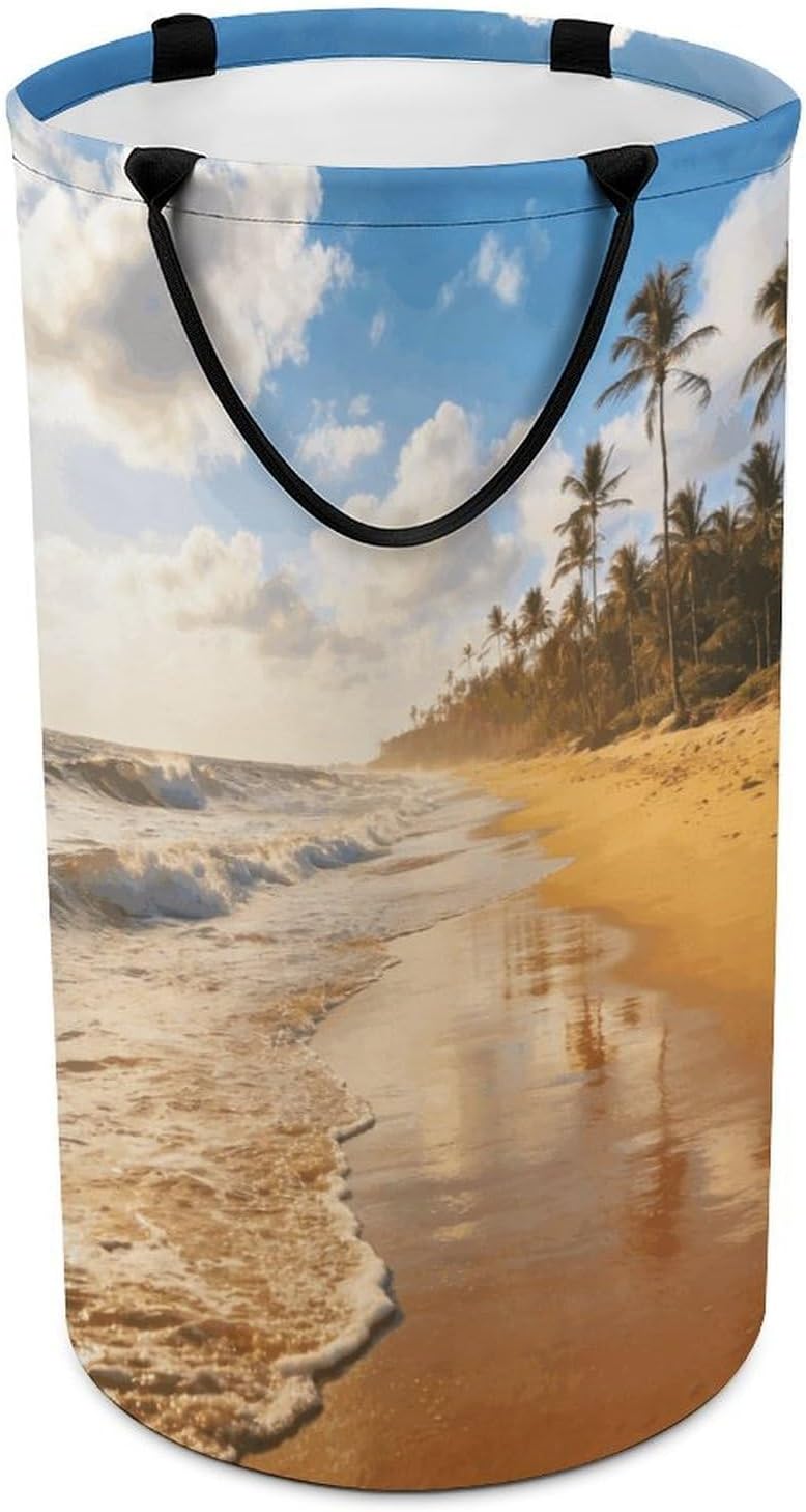 Golden Sand Reflecting The Sun Laundry Hamper 86L Waterproof Collapsible Clothes Basket with Double Handles Freestanding Foldable Laundry Basket Large Clothes Hamper for Bathroom