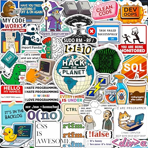 100Pcs Programming Stickers for Laptop, Water Bottles - Coding, Developer, Geeky Stickers Vinyl - Gifts for Computer Programmers, for Coders - Programming Party Supplies