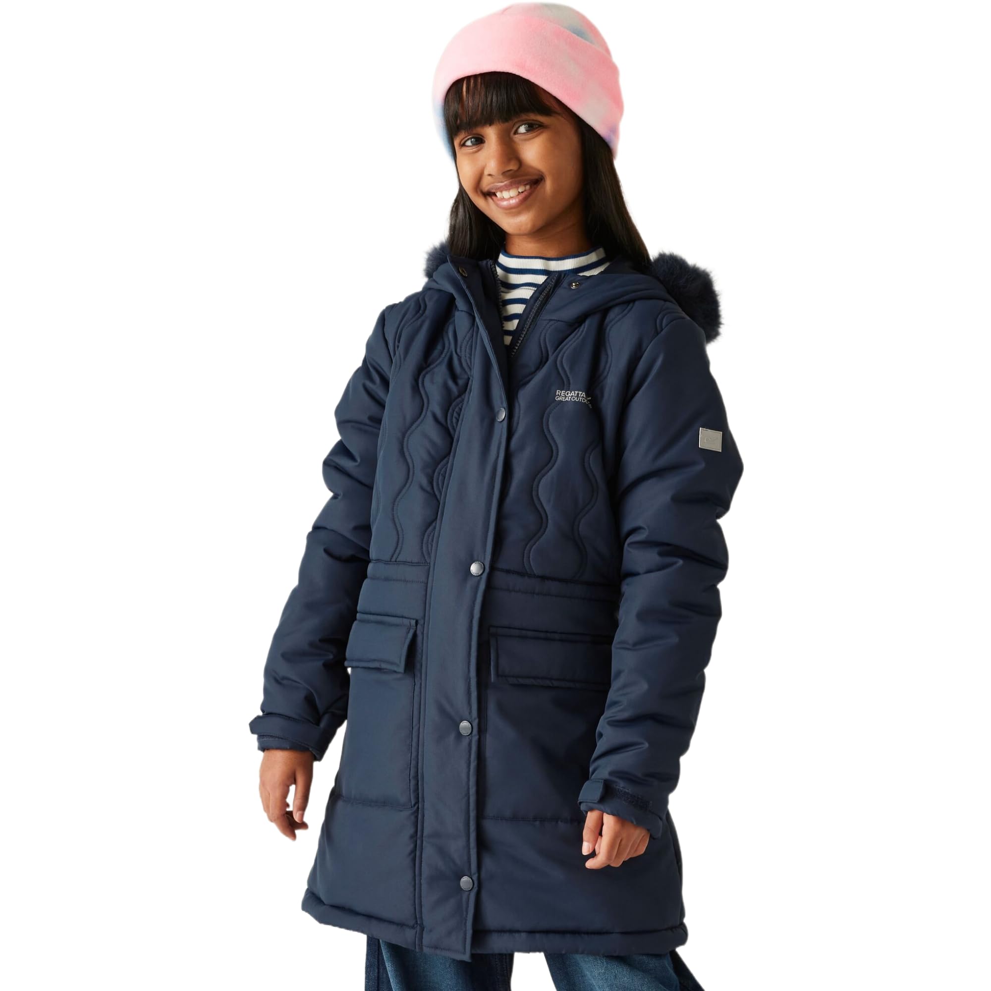 Regatta Black Kids Fabrizia Ii Quilted Jacket Water Repellent Reflective Trims Insulated Winter Coat