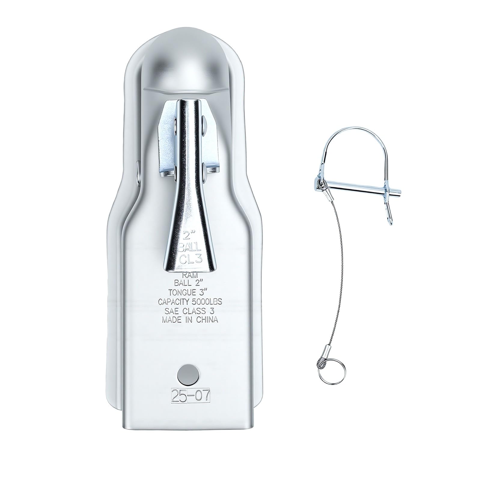 Akozon Acoplador de Lengüeta de Remolque Recto, Conector de Enganche de Capacidad de 5000 LB con Pasador de Bloqueo para Bola de 2 Pulgadas y Canal de 3 Pulgadas, Se Adapta a Remolques