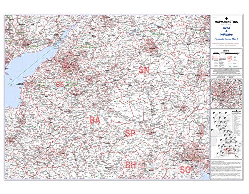 Avon And Wiltshire Postcode Sector Wall Map- Postcode Sector Map 6 - Laminated Wall Map With Motorway, A' Roads, B' Roads, City Plans, Area, District, Sectors โ image 1