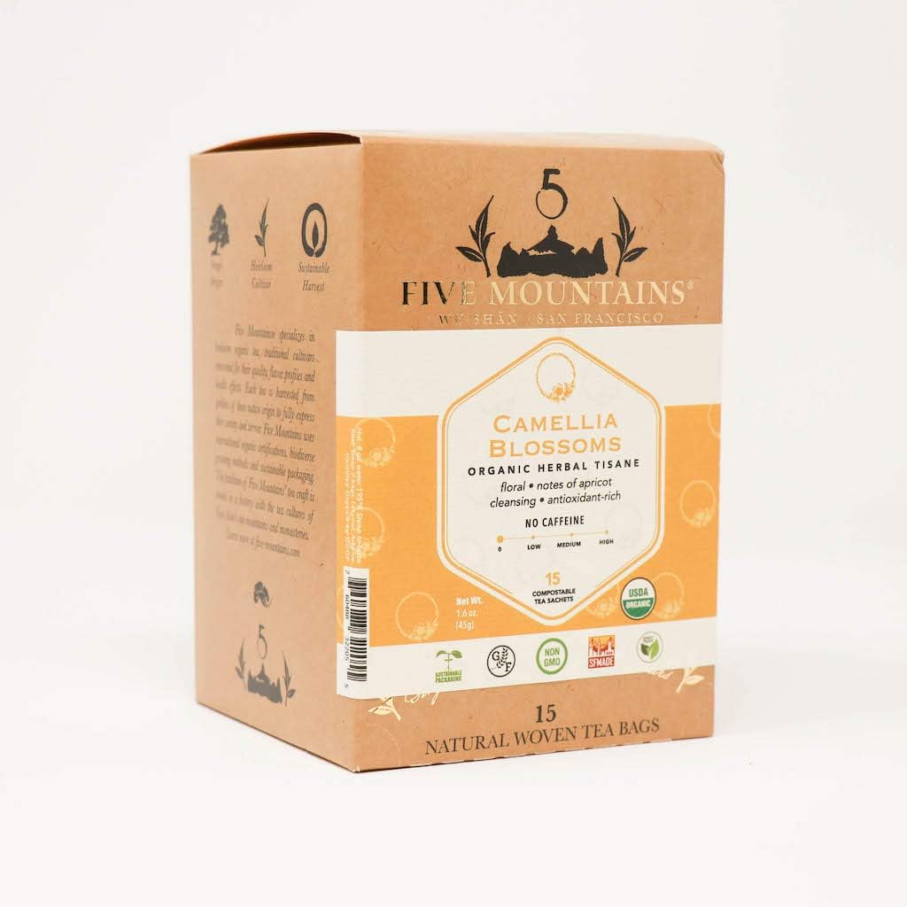 Five Mountains Organic Camellia Blossoms, 15 non-GMO Caffeine-Free Herbal Tea Bags