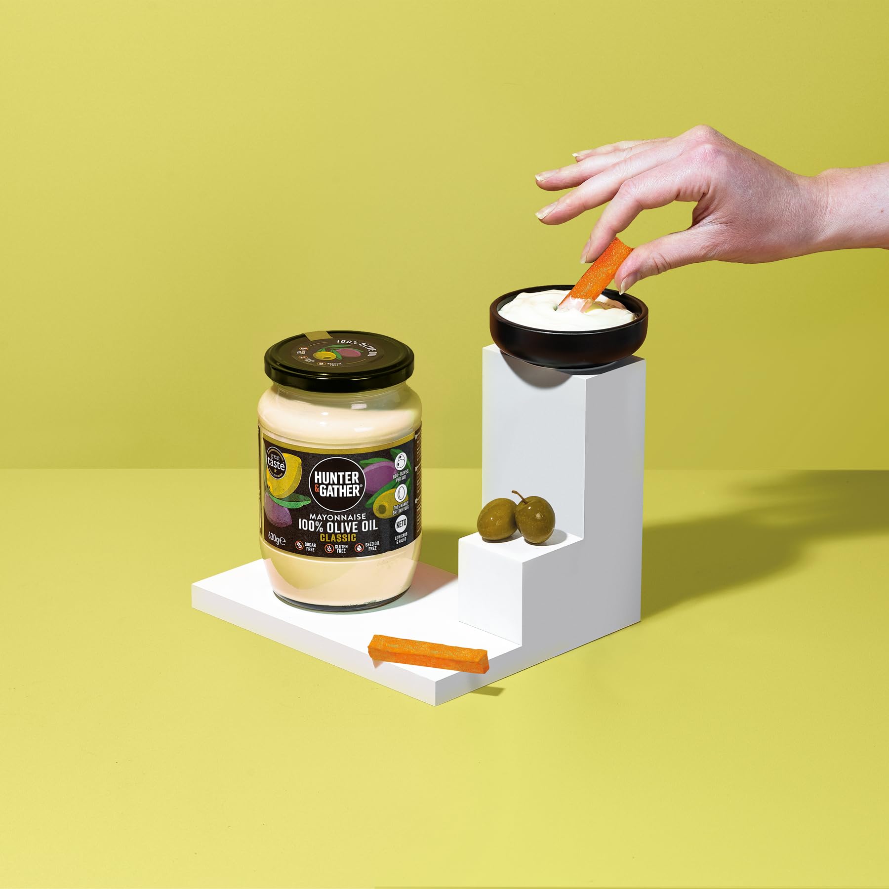 Hunter & Gather Mayonesa de Aceite de Oliva 630g | Hecha con Yema de Huevo Campero Británico | Mayonesa Paleo, Keto, Libre de Azúcar y Gluten | Libre de Saborizantes Artificiales