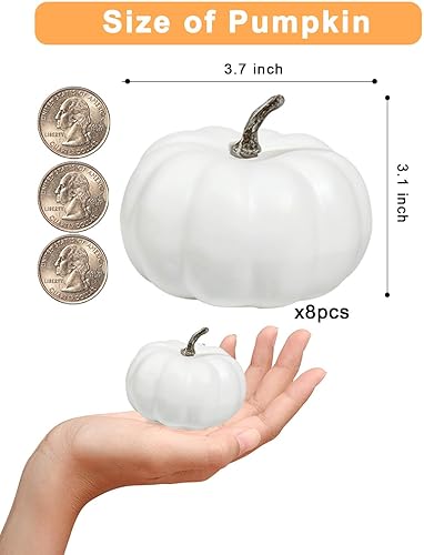 Miniatura 2 de vensovo Calabazas blancas pequeñas de 4 pulgadas para decorar, 8 calabazas decorativas de espuma pequeñas para decoración de otoño, calabazas