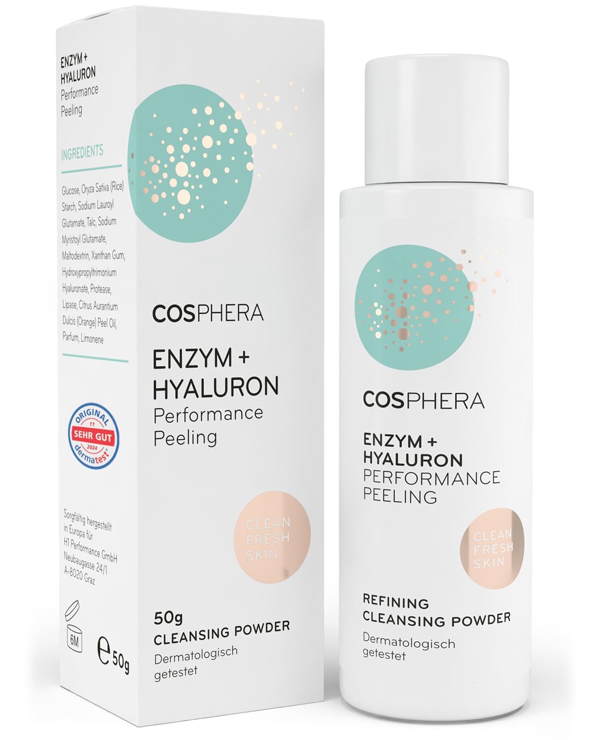 Peeling enzymatyczny do twarzy z kwasem hialuronowym (100% wegański enzym w proszku) – delikatne, głębokie oczyszczanie porów dla gładkiej skóry, zmniejszenia porów oraz przeciwko trądzikowi i