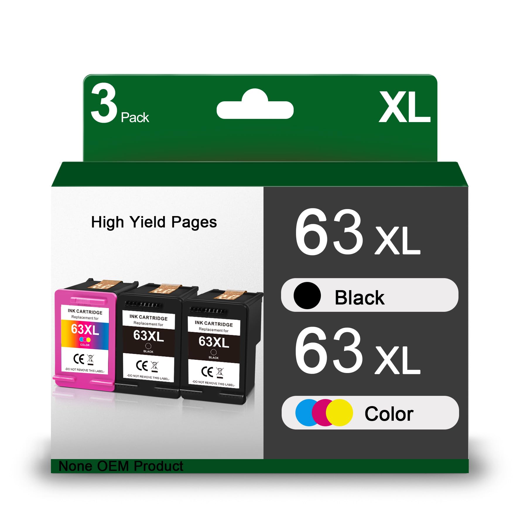 63XL Ink Cartridges Combo Pack Replacement for HP Ink 63 XL 63xl Ink Works with OfficeJet 3830 4650 4655 5255 5258 5200 Envy 4510 4520 4511 DeskJet