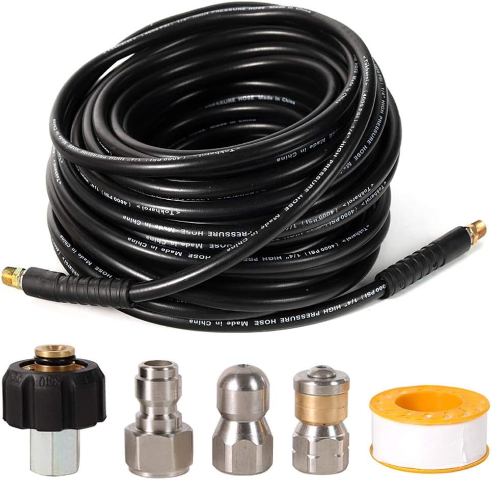 Tokharoi 4000 PSI 100 FT Sewer Jetter KitDrain Cleaner for Pressure