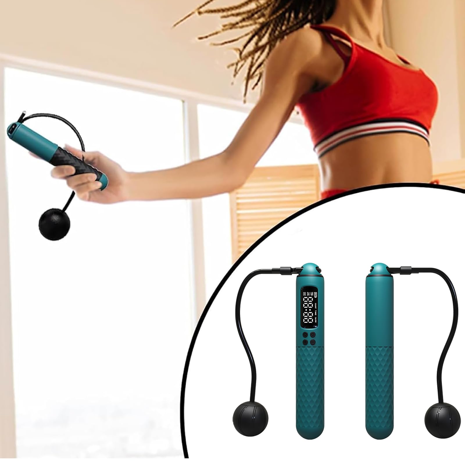 Cuerda de saltar inteligente con contador, cuerda de fitness pesada con pantalla LCD, cable de acero ajustable para entrenamiento en interiores y exteriores, dispositivo de entrenamiento de