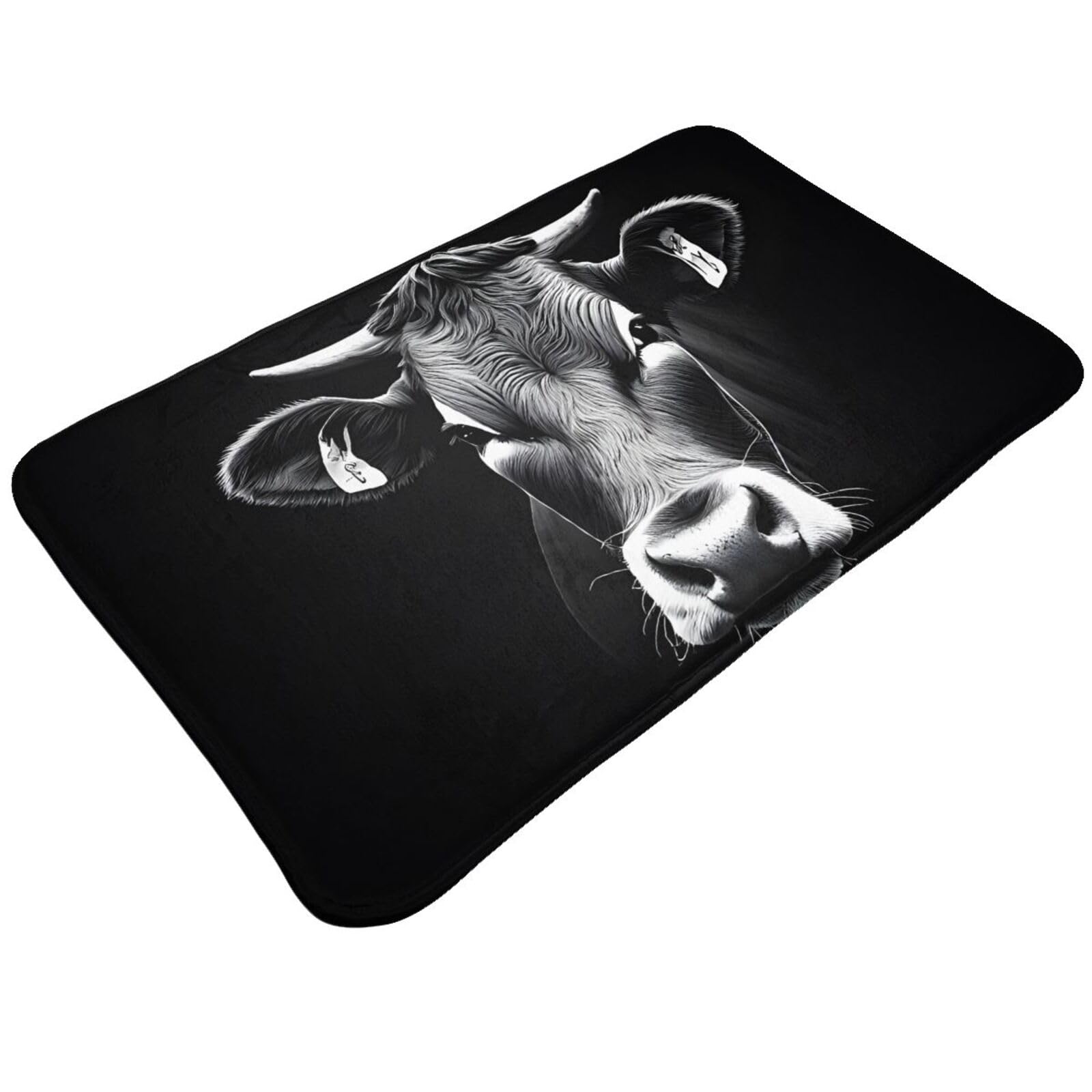Black and White Cow Print Living Room Bathroom Kitchen Anti Slip and Absorbent Carpet, Indoor Entrance Door Muddy Floor Mat, Ultra Soft Washable Carpet 21x31.5 Inches