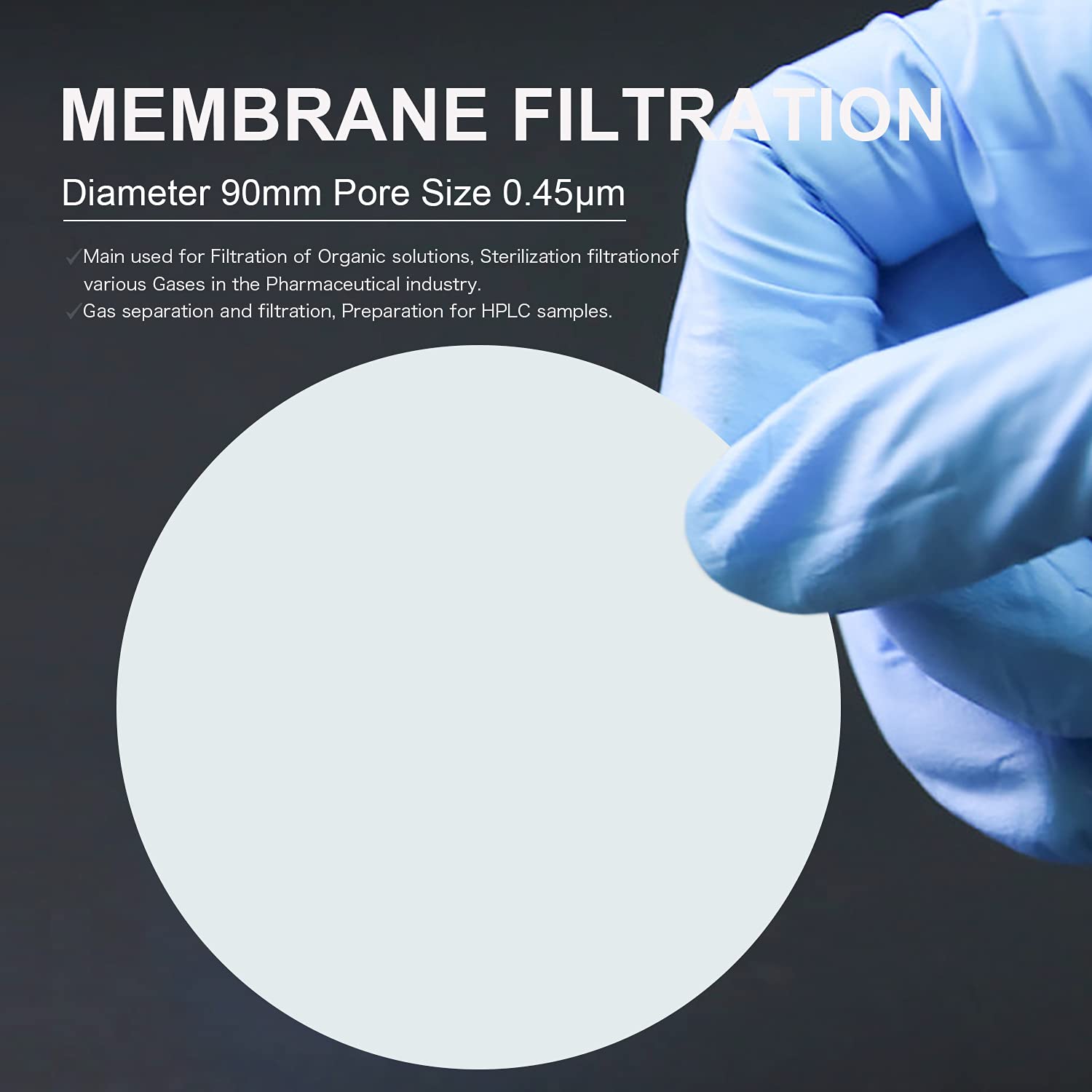 Filtri a membrana Diametro 90 mm Dimensione dei pori 0,22 μm o 0,45 μm per membrana di filtrazione da laboratorio da Allpure Biotechnology [100 pezzi per scatola] (90 mm-0,45 μm, PTFE idrofobo)