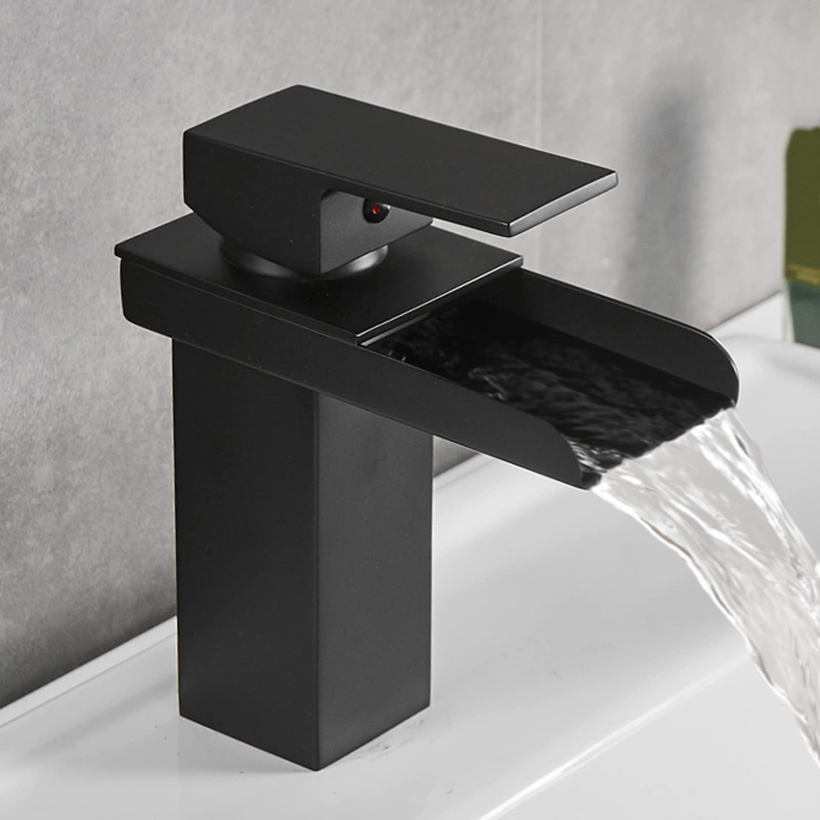 Robinet de salle de bain noir anti-trace et calcaire avec jet cascade en laiton