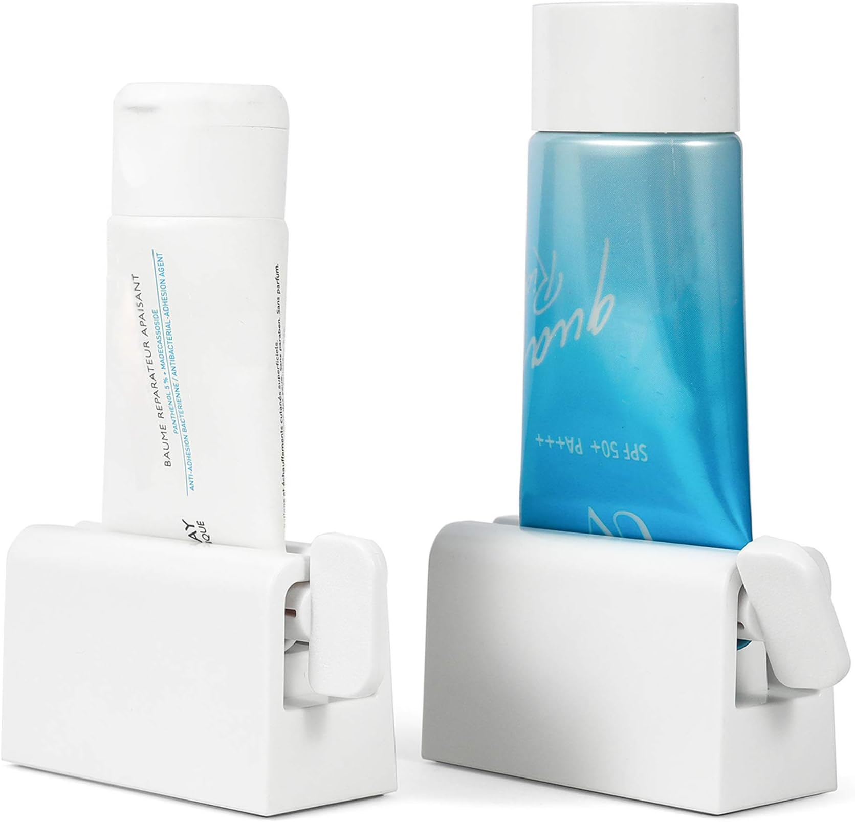 CORNERIA 2pcs Toothpaste Tube Squeezer Plus with Long Size 2.8IN - Premium ABS Plastic & Silicone pad Toothpaste Squeezer Rollers Even Tube Cosmetics, Tube Ketchup etc