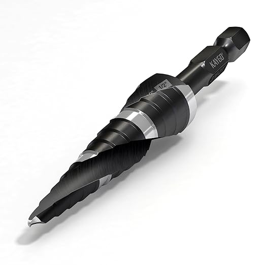 KAYGO M35 Step Drill Bit, 1/8 to 1/2 inch Step Bits for Thin Metal Stainless Steel Aluminum Wood Plastic,1/4 -inch Hex Shank