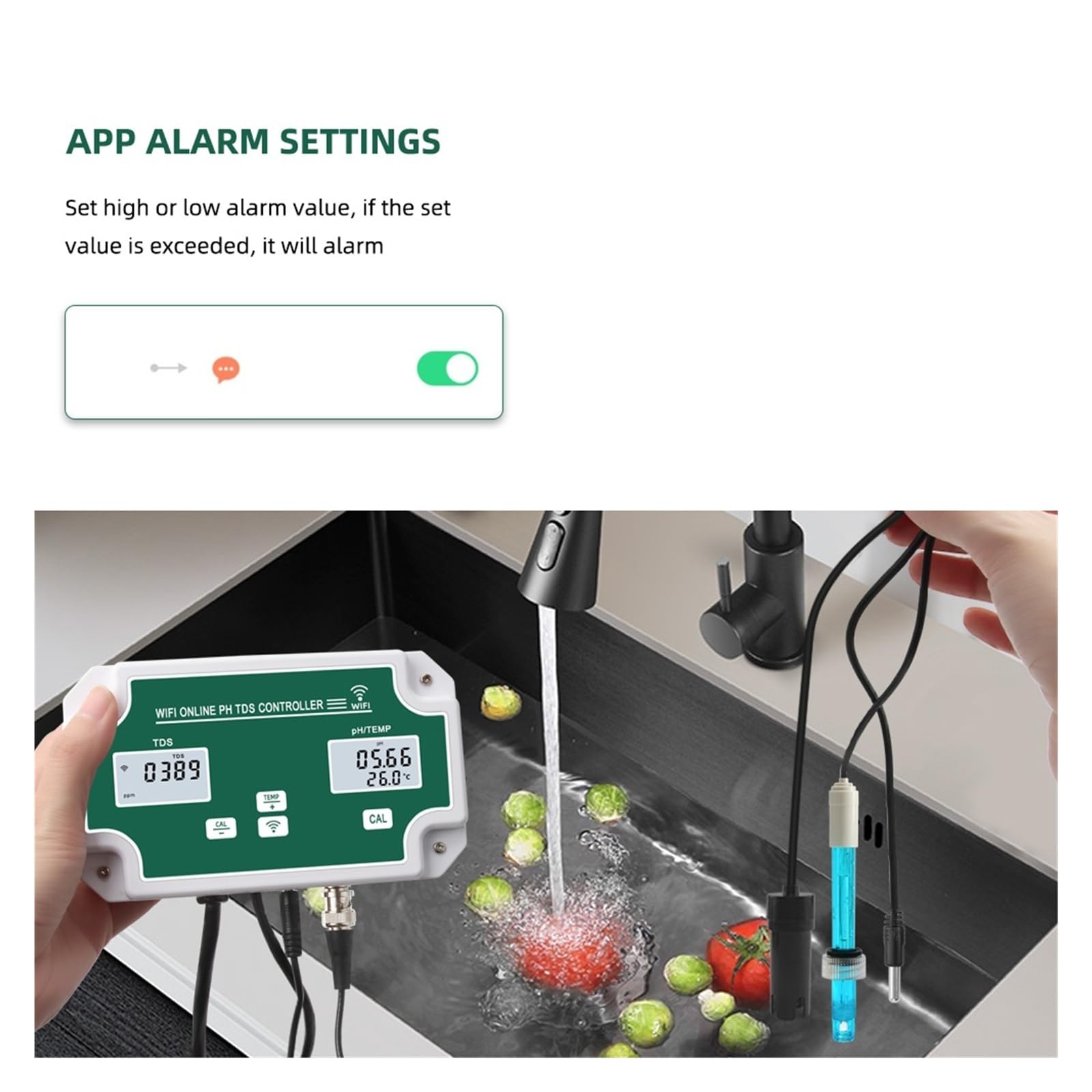 Testeur de qualité de l'eau Contrôleur de température et de potentiel d'oxydoréduction (ORP) WiFi, analyseur de qualité de l'eau, enregistreur de données, testeur de pH, moniteur en ligne à distance