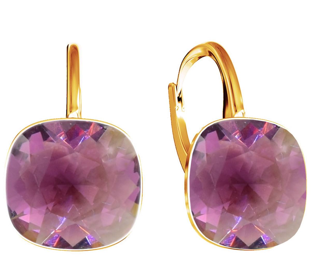 SQUARE Pendientes colgantes para mujer, plata 925, cristales de circonita, chapados en oro de 24 quilates, joyas para mujeres y niñas, pendientes colgantes ideales para regalos