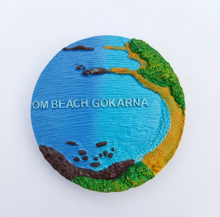 Om Beach Gokarna 3D Round Fridge Magnet, Ceramic, 8 CM, Decorative Travel Souvenir-image-14