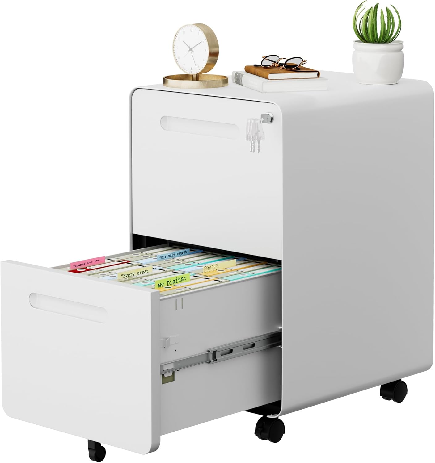 Archivador de 2 cajones con cerradura y 4 llaves, archivador móvil de metal, archivadores para oficina en casa, debajo del escritorio, premontaje,