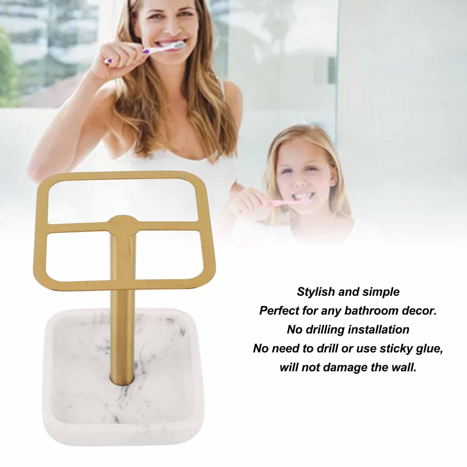 Support de Brosse à Dents 2 pièces, Support de Rangement de Dentifrice en Acier Inoxydable 304, Support de Brosse à Dents Multifonctionnel, 3 emplacements, Organisateur de (Gold)