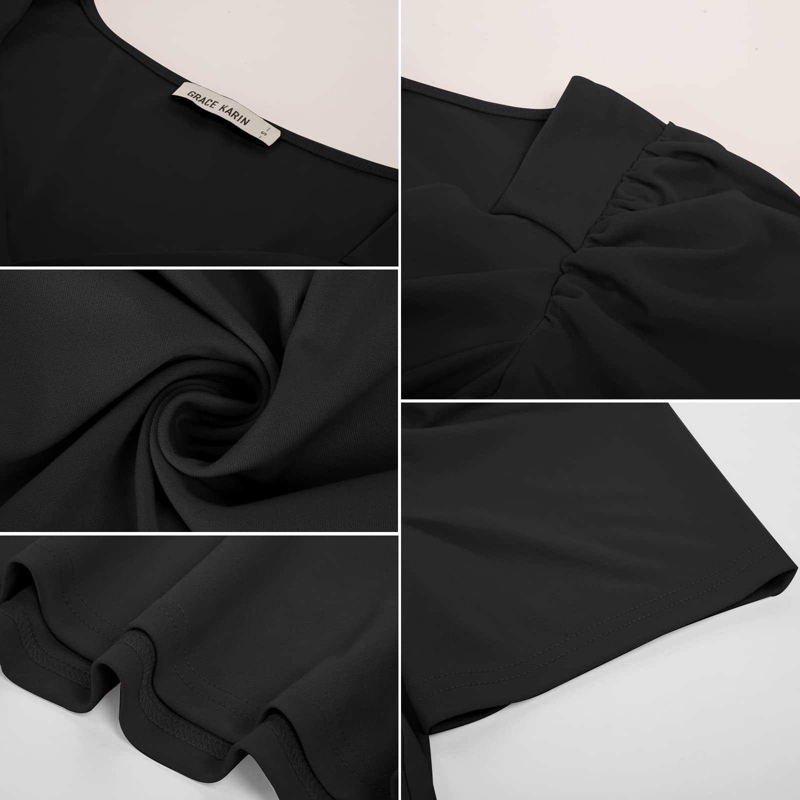 Grace Karin Haut péplum à Manches Courtes et col en V pour Femme, Noir, XX-Large