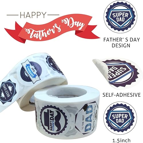Miniatura 4 de Etiquetas de feliz día del padre, calcomanías para el día del padre, 500 unidadesrollo, etiqueta de regalo para el día del padre, 1 pulgada, los