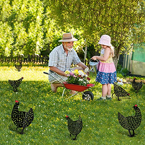 Zuzanny Hühner DekoTier Silhouette Statu im Freien Garten-Geeignet für Die Pastorale Dekoration von Gartenrasen im Freien-Schwarzes Metall Eisen 5 Stück