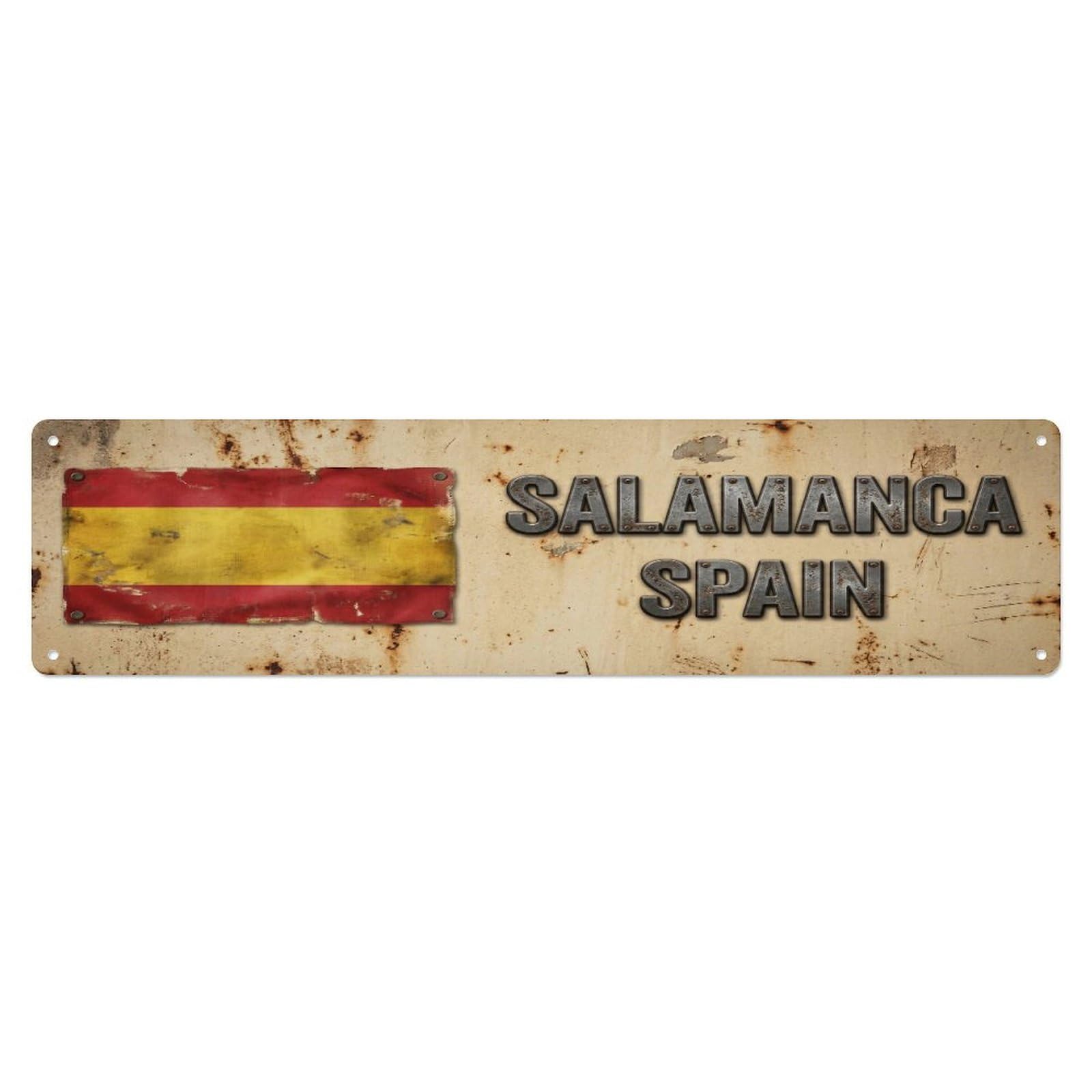 Metal Tin Sign Vintage Salamanca Spain Flag Decor Rustic Travel