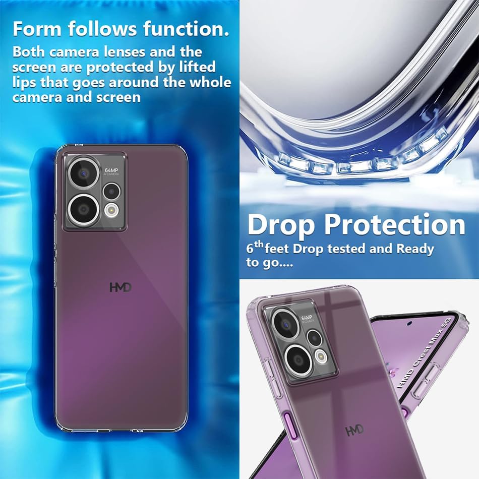Image of Fashionury Crystal Clear Case for HMD Crest Max 5G | Yellowing Resistance | Transparent TPU Silicone | Raised Camera Lips | Slim Transparent Cover