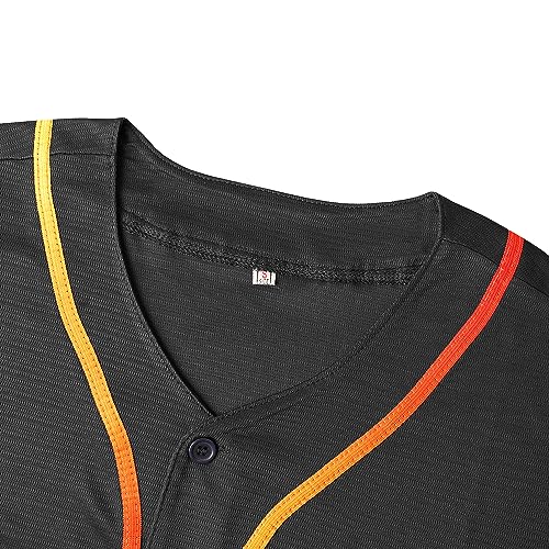 Camiseta de béisbol negra lisa con botones, manga de cuadros contrastantes y ribetes coloridos, camiseta atlética transpirable miniatura 7