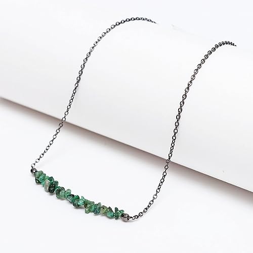 Miniatura 4 de Gempires Natural Emerald Chips Bar Necklace, Energy Healing Crystals, Gift for Her, Gemstone Jewelry 18 inch (Emerald)