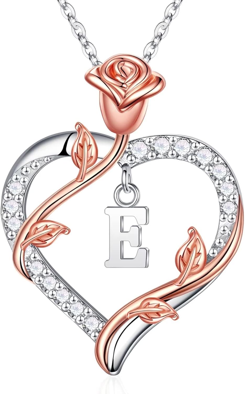 Iefil Rose Heart Necklaces Gifts for Women - 925 Sterling Silver Heart Initial Necklace, Anniversary Birthday Gifts for Women, Jewelry Gift for Wife Girlfriend Mom Daughter