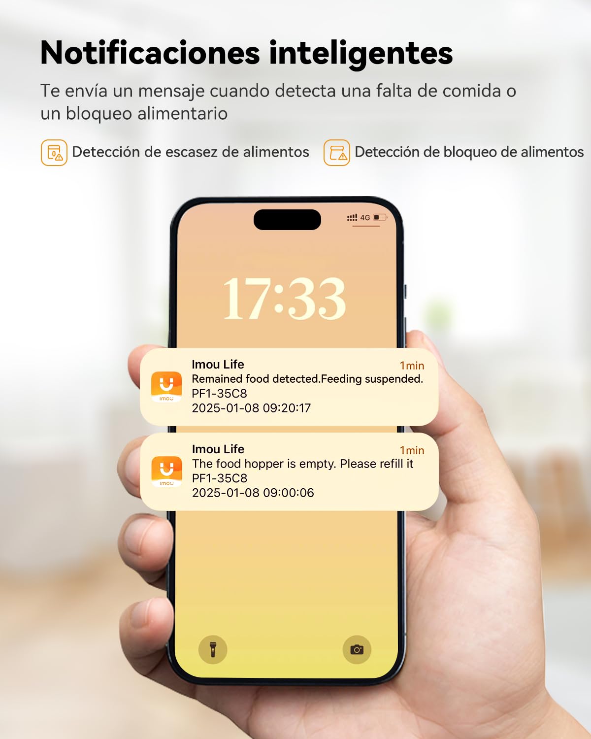 Imou 4L Comedero Gato Automatico con Cámara 4MP, 2.4G WiFi Dispensador Comida Gatos/Perros con Detección de Movimiento y Fuente de Alimentación Dual, Sensor de Alimentos Bajos, Audio Bidireccional