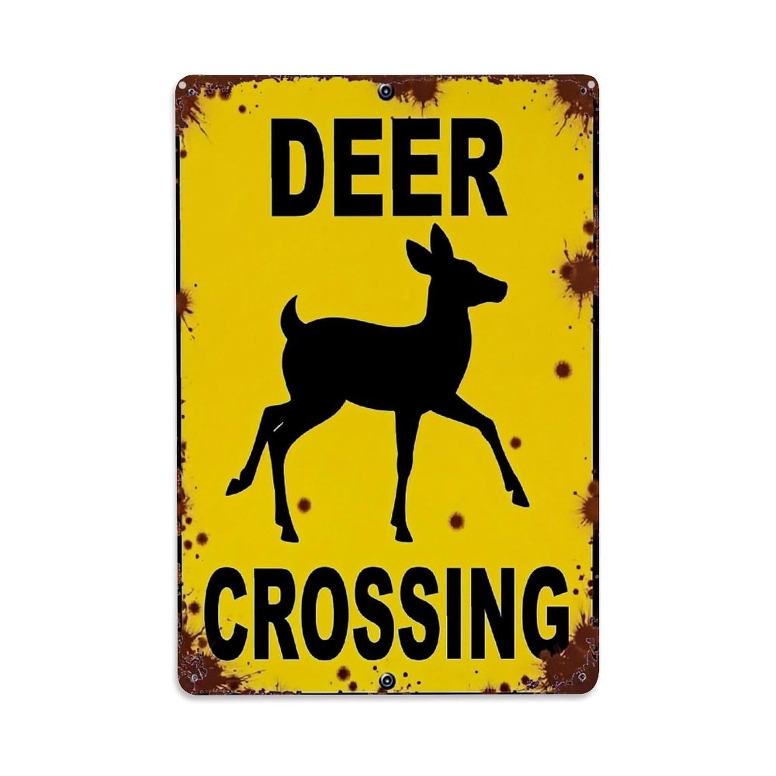 Jdfenggu Vintage Deer Crossing Sign Pattern Print_1 Retro Metal Tin Sign, Decor Art Poster For Bar, Home, Man Cave, Kitchen, Laundry Room Gift 8X12inch