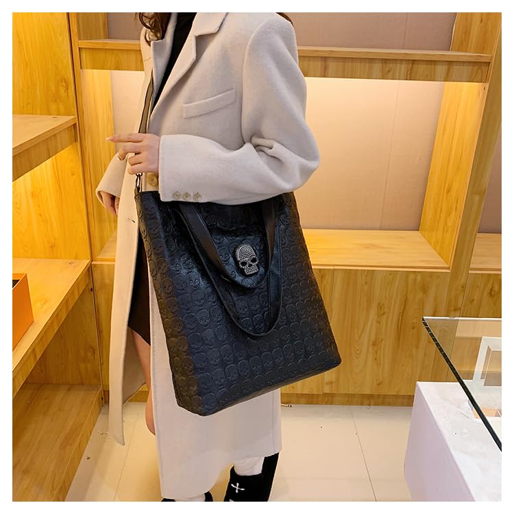 Bolso tote para mujer de zuoge con estampado de calavera, hecho de cuero sintético PU, incluye billetera y pañuelo — juego de 3 piezas miniatura 3
